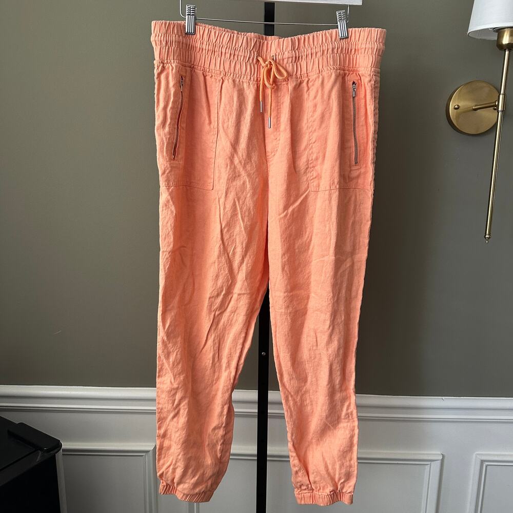 Athleta Cabo Linen Jogger Pants Orange Size 16 - Picture 2 of 6